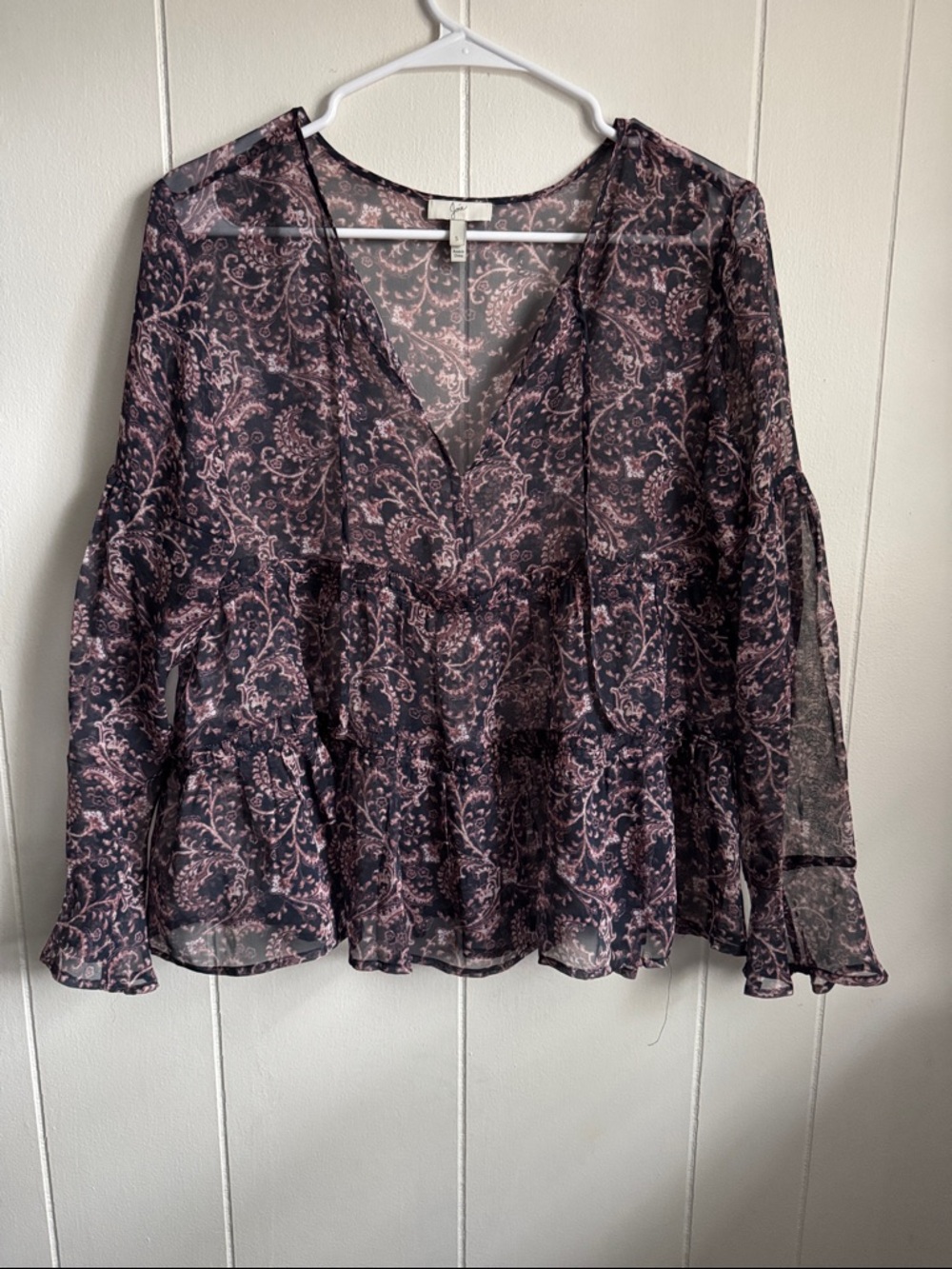 Joie Ruffled Silk Chiffon Printed Blouse Top Size S